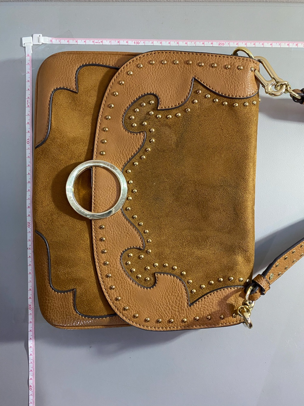 Aldo Tan Suede & Leather Shoulder Bag with Gold Ring Accent - Picture 3 of 16